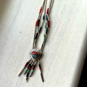 Vintage sterling silver “liquid silver” necklace with heart charm!